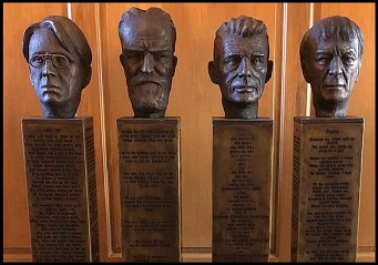Busts of Irish writers at Boston College